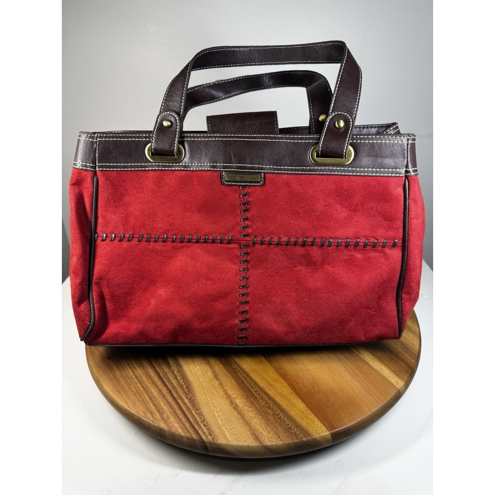 Tommy Hilfiger Medium Size‎ Suede Red  Handbag Purse w/ Espresso Leather Accent